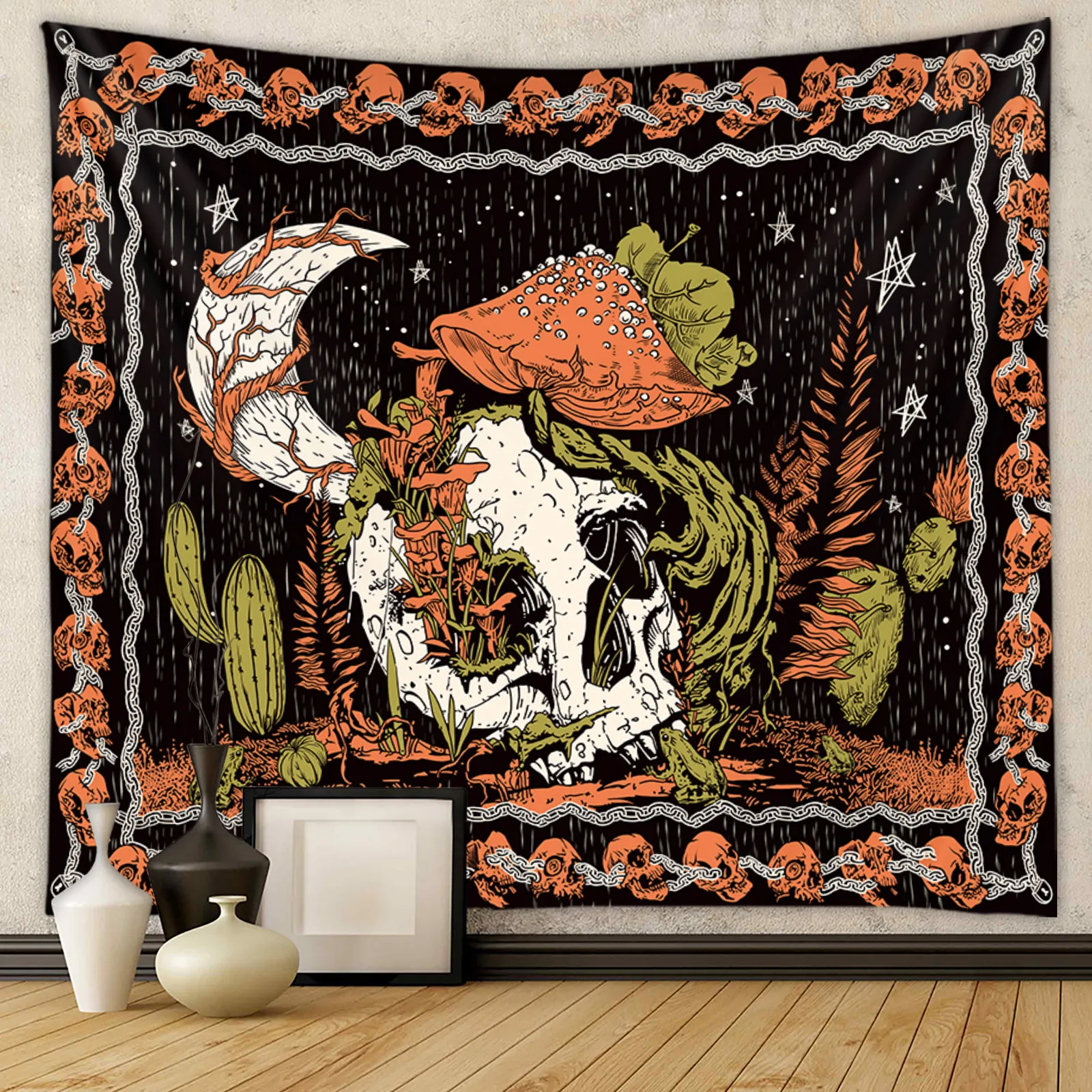 Tenture Murale Tapisserie Champignon Crâne Polyester Gothique Psychédélique Lune Cactus Décor Pour Chambre Salon