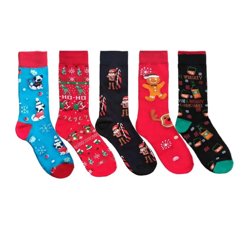 Christmas Socks Cotton Blend Festive Cartoon Pattern Santa Reindeer Holiday Winter Mid-Calf Novelty Unisex Crew