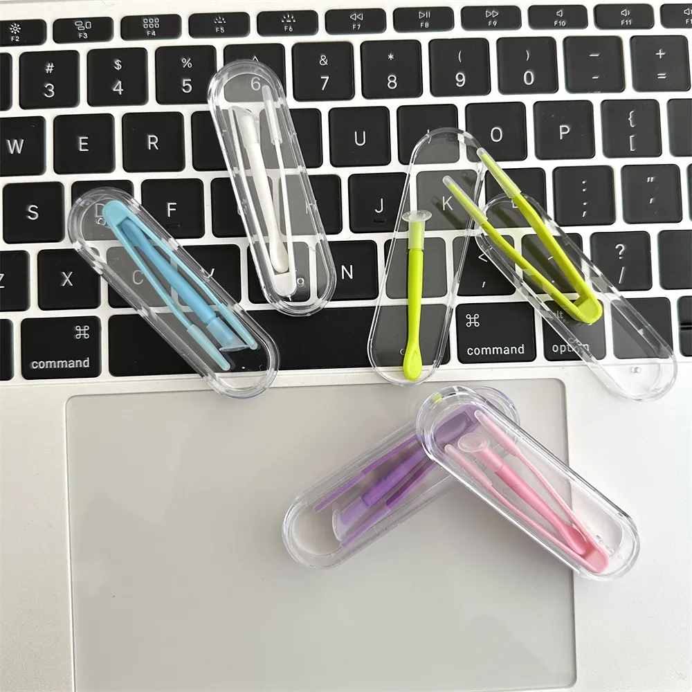 Strumento Inserimento Rimozione Lenti Contatto Plastica Silicone Kit Cura Occhi Portatile Con Pinzette Asta Aspirazione Contenitore
