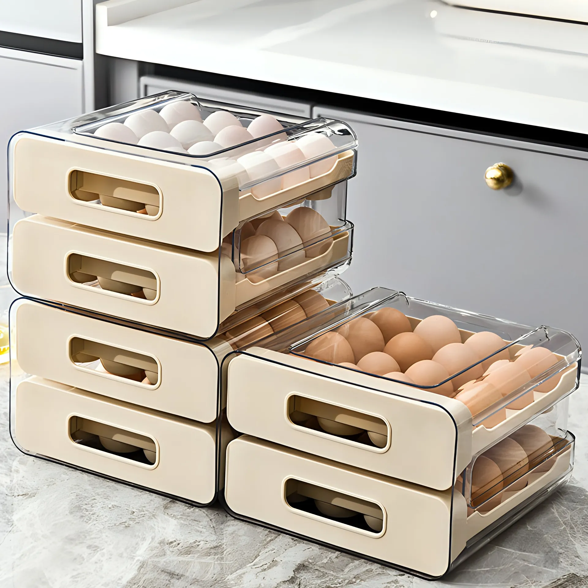 Drawer Type Egg Storage Box Refrigerator Organizer Transparent Plastic Food Grade Stackable Kitchen Storage Container