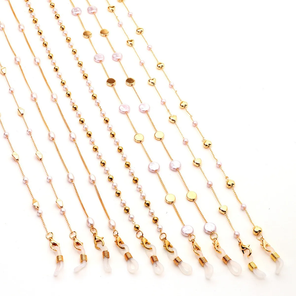 Elegant Sunglasses Chain Faux Artificial Pearls Alloy Eyewear Strap Anti Slip Silicone Loops Heart Polygon Geometric Jewelry