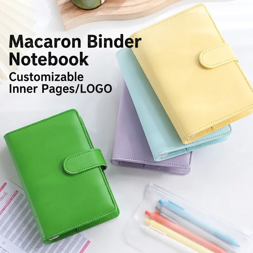 PU Leather Loose-leaf Notebook Macaron Ring Binder Budget Planner For Cash Savings Financial Planning Stationery