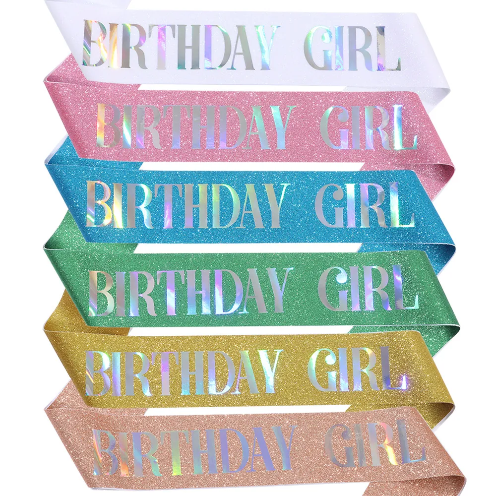 Birthday Girl Sash Glitter Fabric Shimmering Holographic Lettering Party Celebration Accessories