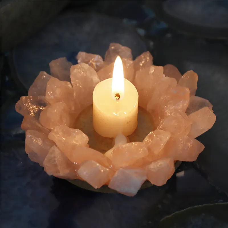 Natural Kristall Kerzenhalter Roh Rosenquarz Amethyst Stein Heimdekoration Hochzeit Ornament Handgefertigt Rustikal Stil