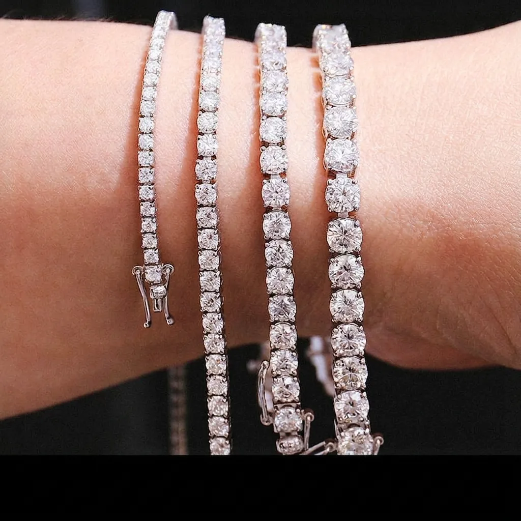 Tennis Bracelet 925 Sterling Silver Sparkly Round Cubic Zirconia Elegant Jewelry Anniversary Wedding Gift For Women