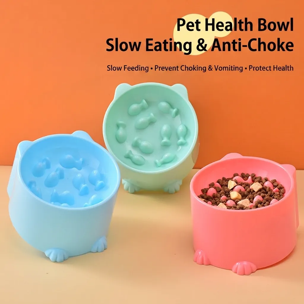 Gamelle Anti Glouton Pour Animaux Plastique PP Obstacles En Forme De Poisson Design Oreilles De Chat Surélevé