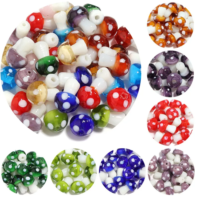 Mushroom Beads Lampwork Glass Colorful Polka Dot Design Loose Spacer Beads For DIY Jewelry Making Bracelet Necklace