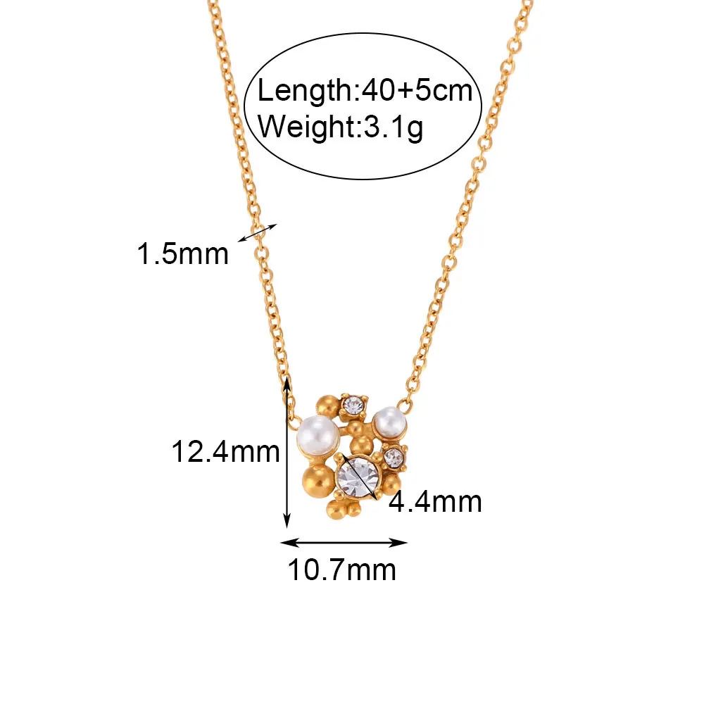 Vintage Blumen Cluster Halskette Und Ohrstecker Edelstahl 18K Vergoldet Kunstperle Strass Eleganter Schmuck