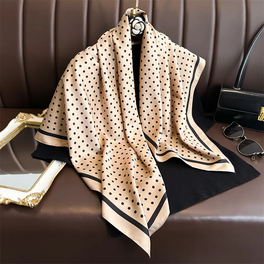Eleganter Satin-Viereckschal Mit Punktmuster Für Damen Leichter Köper-Kopftuch Mode Haar-Accessoire Halstuch Schultertuch