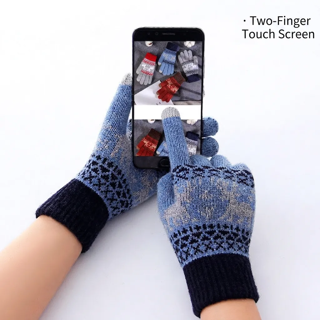 Winter Knitted Gloves Reindeer Snowflake Jacquard Touch Screen Thermal Warm Christmas British Style Adult