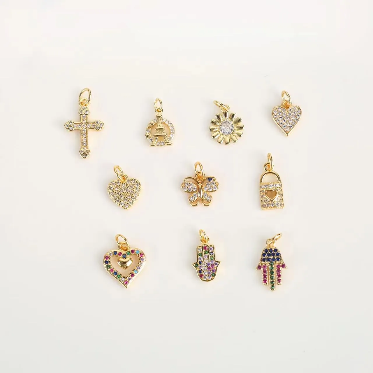 Mini Charms For Jewelry Making Copper 18K Gold Plated Micro Inlaid Zircon Butterfly Cross Heart Flower Hamsa Hand Pendants