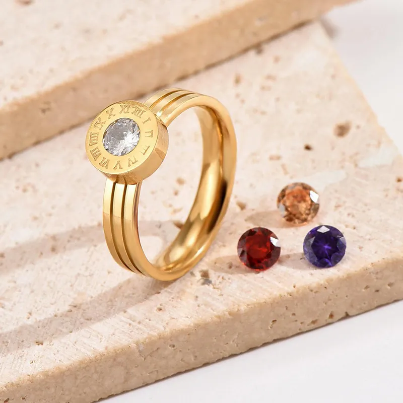 Anello Acciaio Inossidabile Numeri Romani Rotante Intercambiabile Zirconia Colorata Gioielli Moda Minimalista Regalo Donna