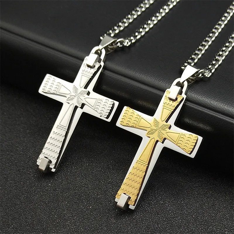 Stainless Steel Cross Pendant Necklace Jesus Crucifix Religious Jewelry Cuban Chain Unisex Fashion Style