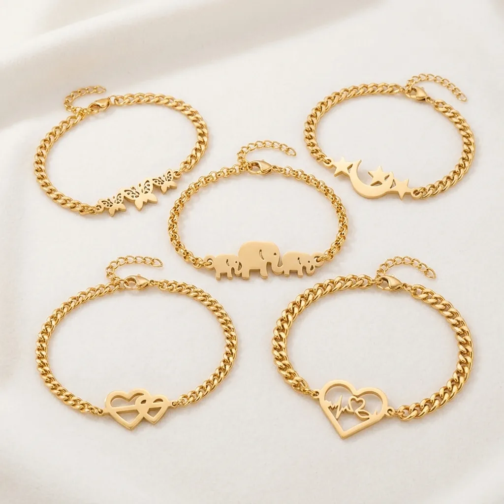Bracciale Moda Titanio Acciaio Inossidabile Minimalista Cuore Elefante Farfalla Infinito Gioielli Delicati Per Donne