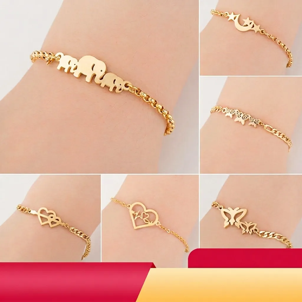 Fashion Bracelet Titanium Stainless Steel Minimalist Heart Elephant Butterfly Infinity Dainty Jewelry For Women
