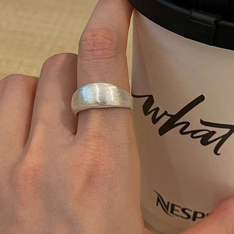 Minimalist 925 Sterling Silver Brushed Matte Open Ring For Women Adjustable Plain Band Ins Style Geometric Finger Jewelry