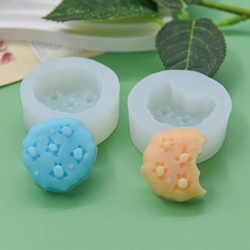 Cookie Biscuit Shaped Silicone Mold Embossed Star Flower Pattern For DIY Fondant Chocolate Cake Topper Candle Soap Making