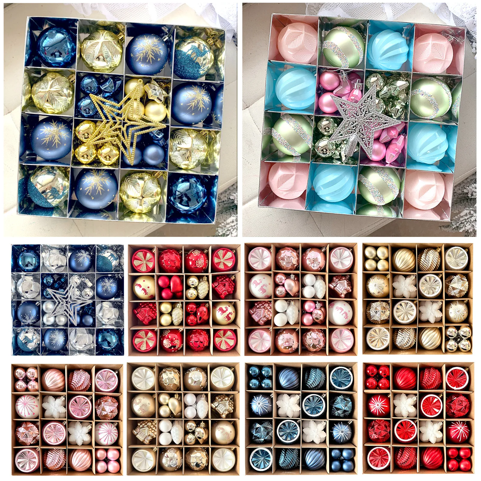 Electroplated Plastic Christmas Ornaments Set For Tree Decor Snowflake House Heart Star Shaped Painted Hanging Balls Holiday Festive Decorations