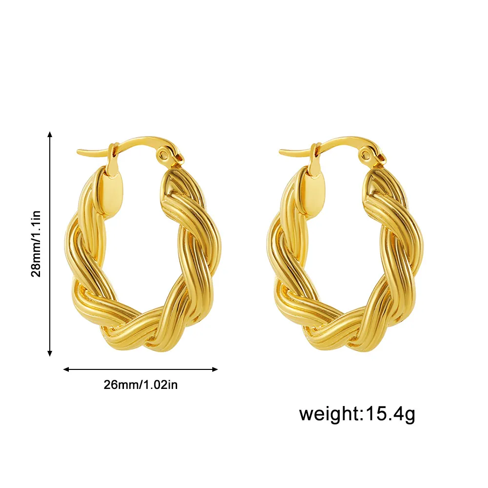 Chunky Hoop Earrings Stainless Steel Hollow Twisted Croissant Design Water Drop Shape Retro Luxury Style For Women