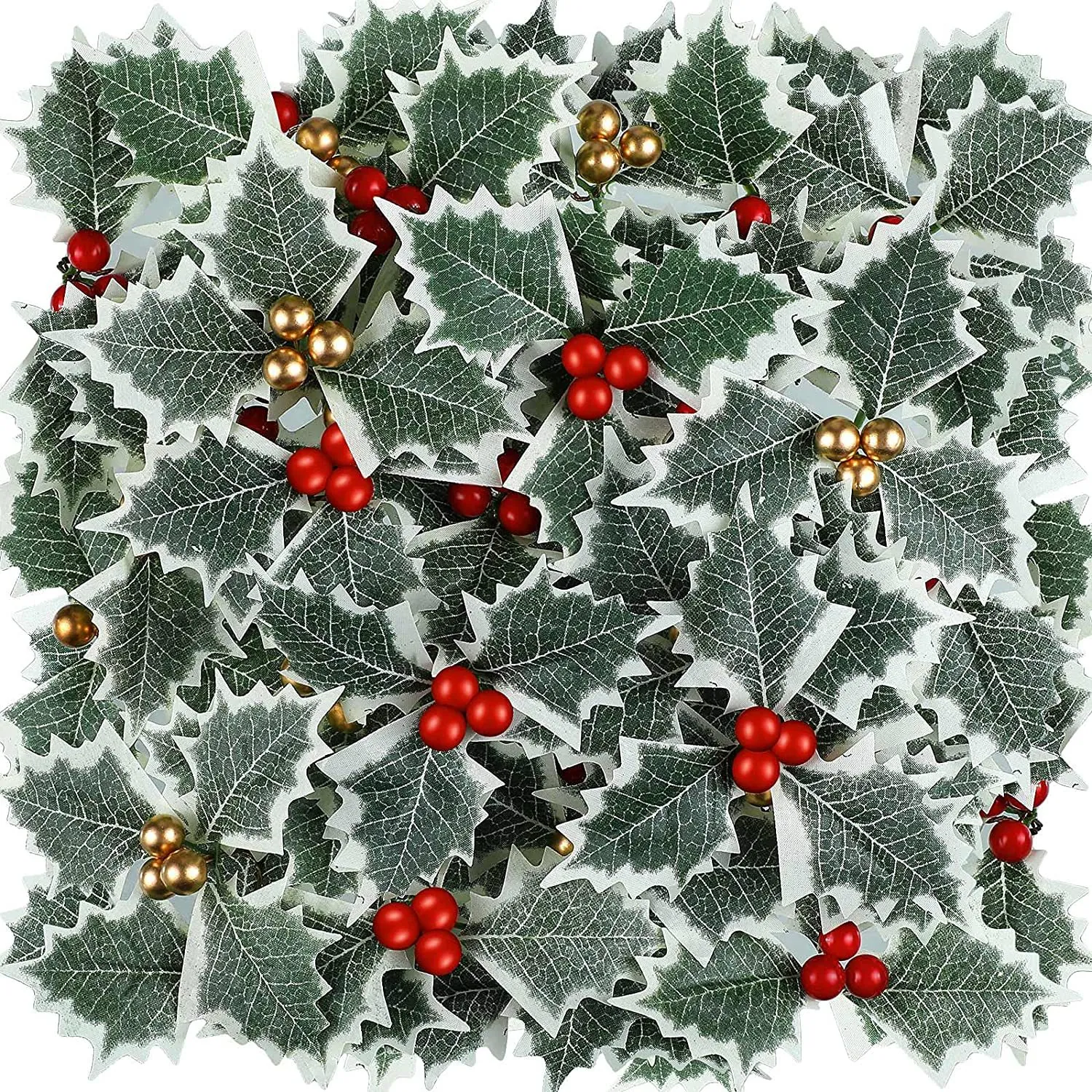 Foglie Di Agrifoglio Artificiali E Bacche Decorazione Albero Di Natale Plastica Schiuma DIY Mini Steli Per Confezione Regalo