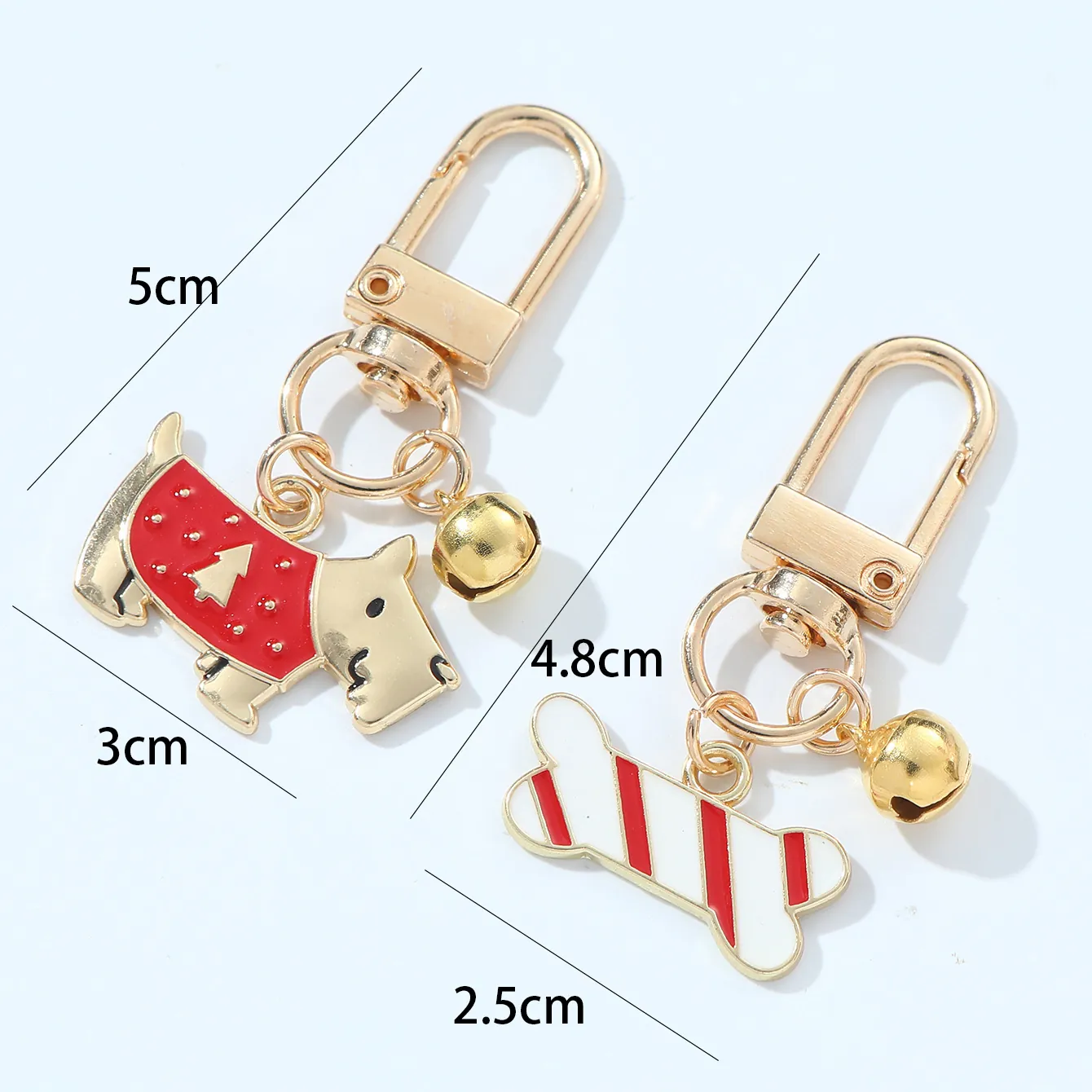 Christmas Pet Dog Keychain Zinc Alloy Bone Pendant With Bell Cartoon Puppy Cat Key Ring Holiday Festival Party Gift