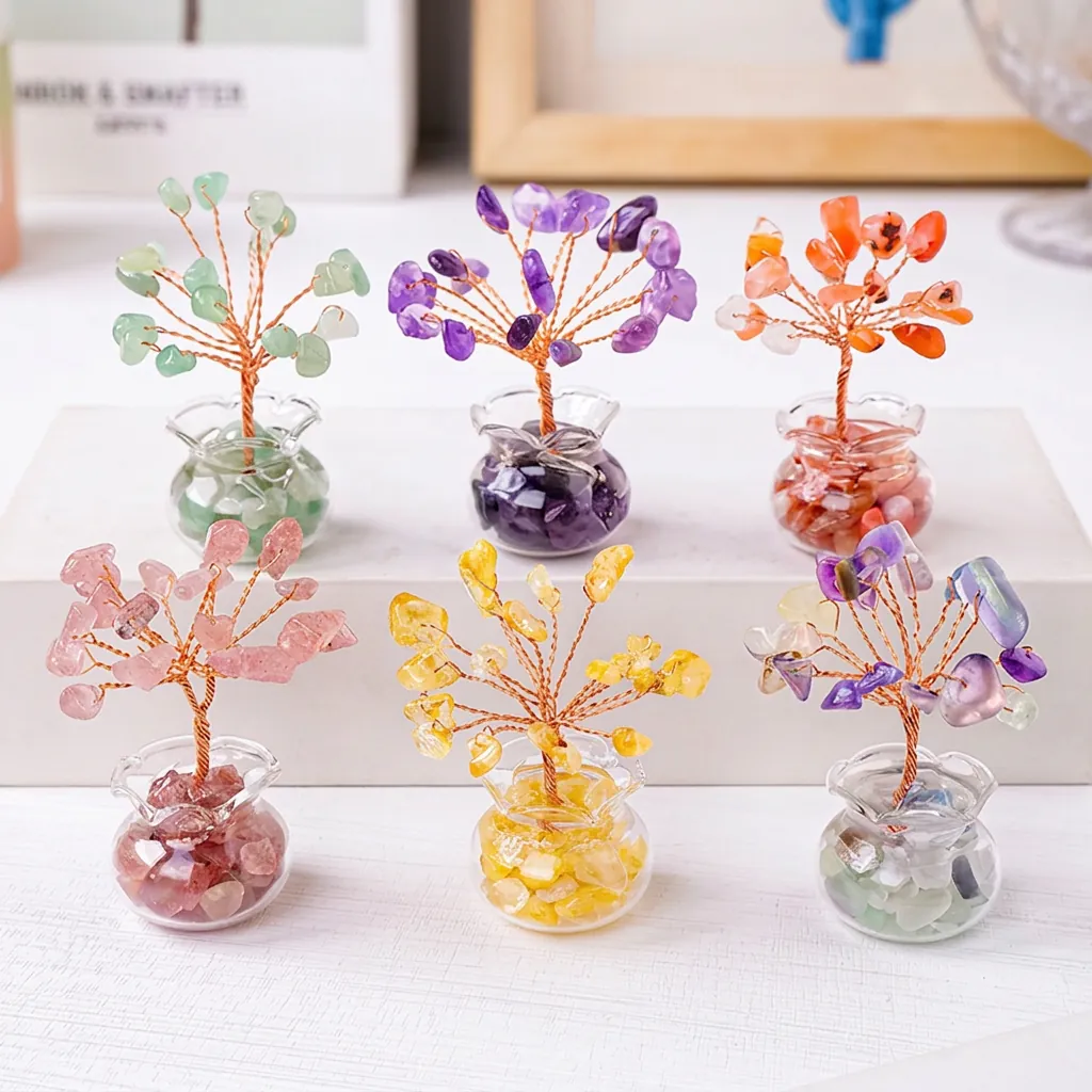 Natural Crystal Money Tree Handmade Copper Wire Wrapped Gemstone Tree Of Life Desktop Decor Feng Shui Healing Ornament