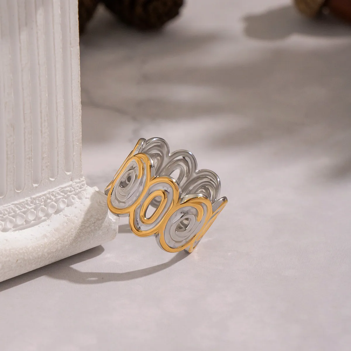 Hohl Wirbel Band Ring Edelstahl Gold Silber Gemischt Geometrisch Wasserdicht Hypoallergen Chic Verstellbar Schmuck Damen