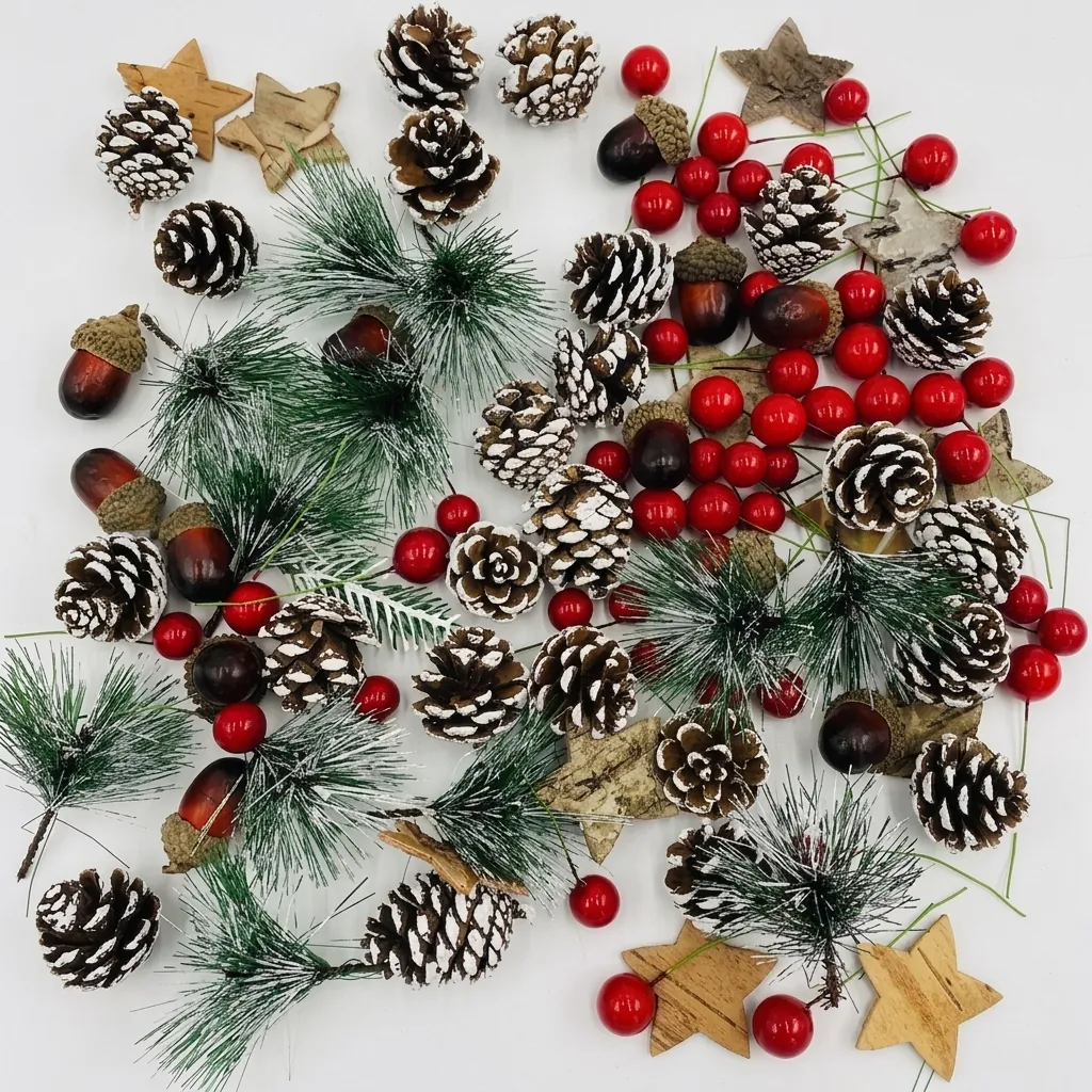 Christmas Decor Accessories Pine Cones Pine Needles Berries Stars Acorns Winter DIY Scene Props