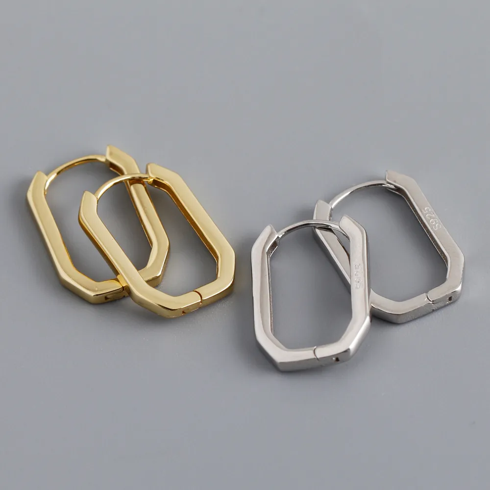 Geometric Rectangular Hoop Earrings 925 Sterling Silver Minimalist Elegant Fashion Daily Accessory For Women Jewelry