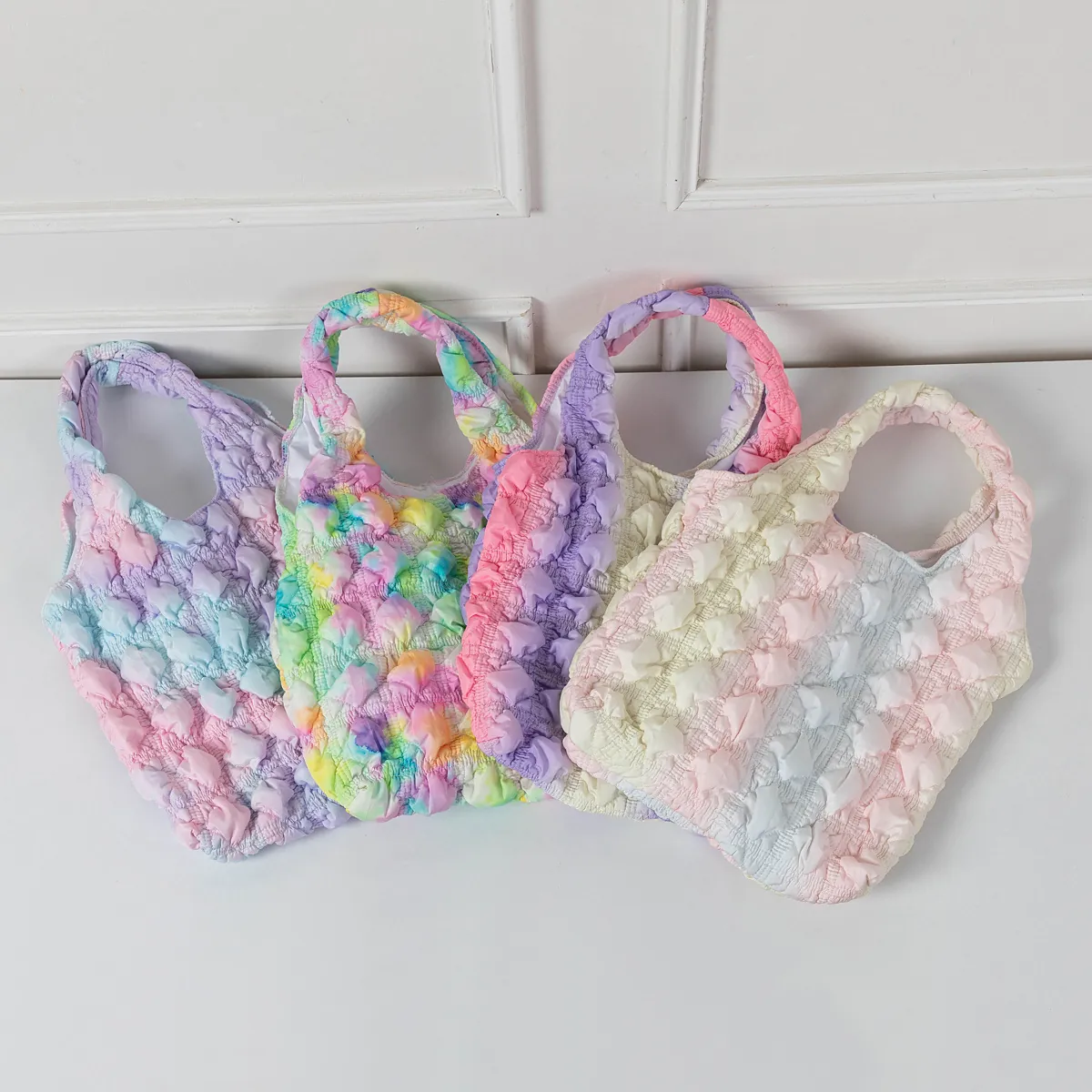 Sac Fourre-tout À Texture Pop-corn Polyester Bulle Grande Capacité Dégradé Macaron Sac À Main Esthétique Kawaii Femme Sac À Épaule