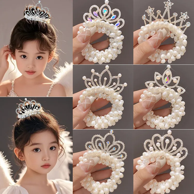 Elastici Per Capelli Bambini Corona Principessa Künstliche Perle Sintetiche Strass Anelli Elastici Per Ragazze Capelli Festa