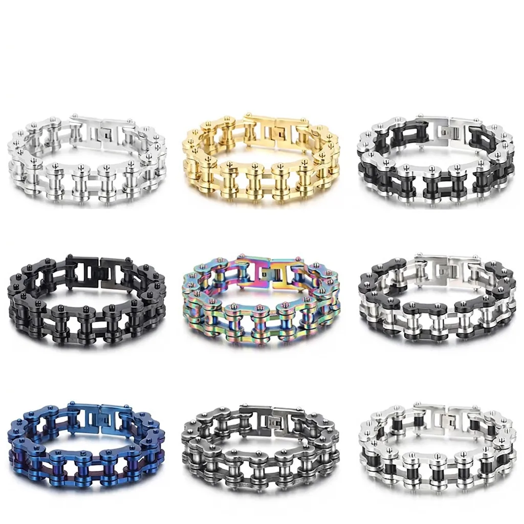 Men Stainless Steel Motorcycle Chain Bracelet Punk Rock Hip Hop Industrial Mechanical Bicycle Chain Jewelry