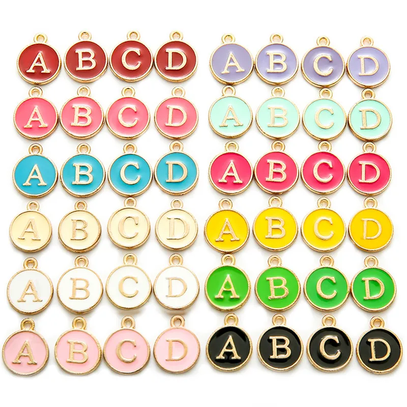 Round Alloy Alphabet Charms Enamel Drip Oil English Letters For DIY Jewelry Making Accessories