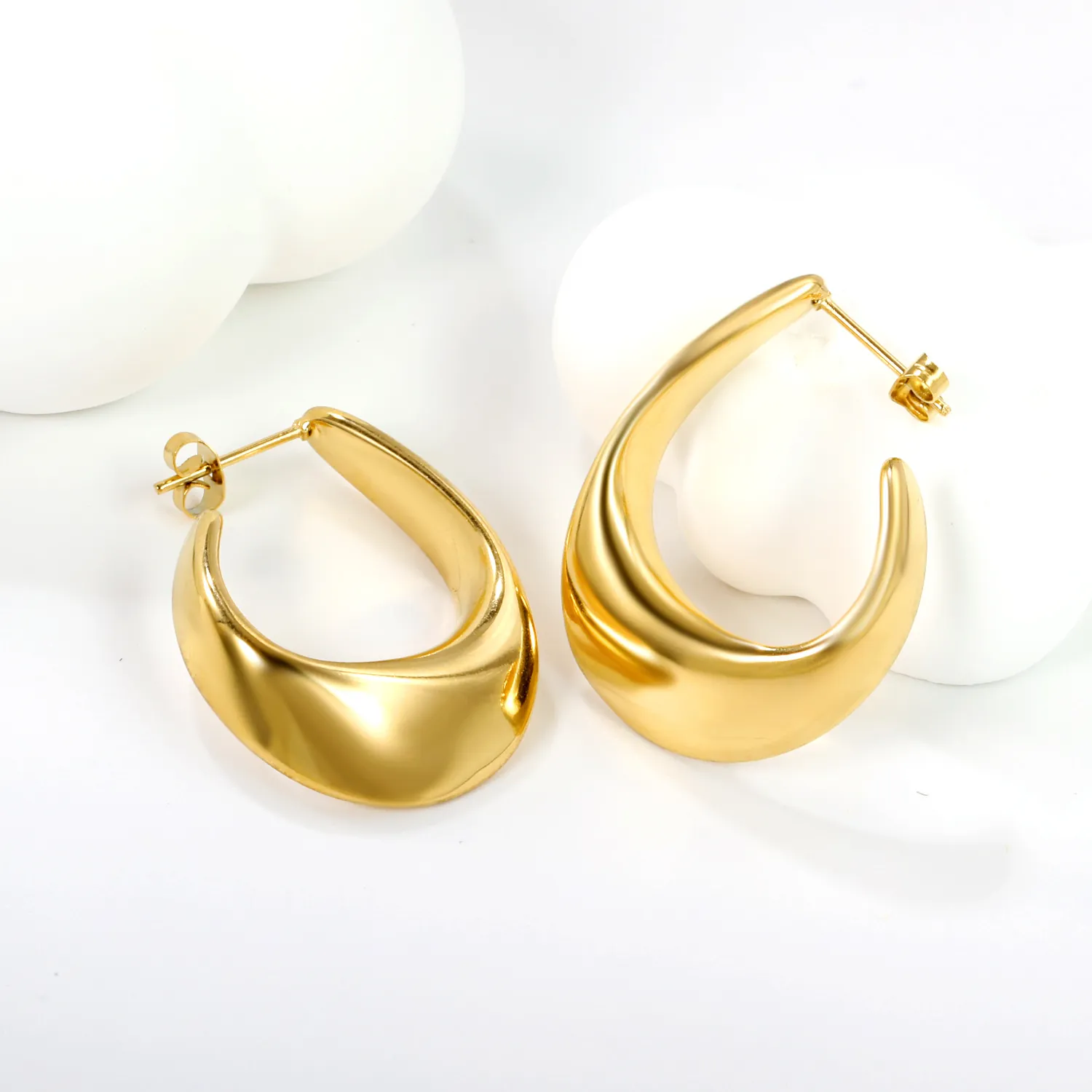 Stainless Steel Gold Plated Irregular Chunky Open Stud Earrings For Women Glossy Minimalist Niche Design Jewelry