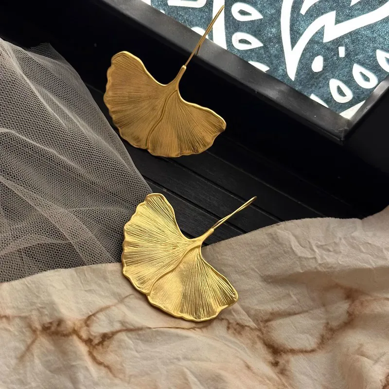 Orecchini A Goccia Ginkgo Vintage Rame Strutturato Venatura Foglia Gioielli Dichiarazione Eleganti Per Donne