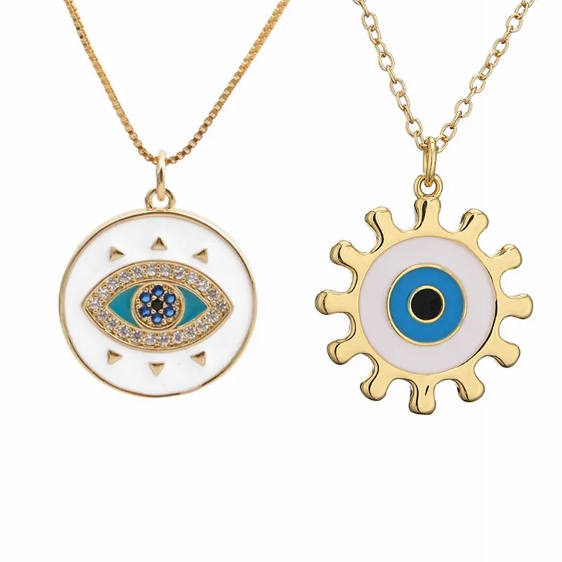 Collana Con Ciondolo A Cuore Malocchio Rame Placcato Oro Smalto Zircone Gioielli Di Moda Per Donna Elegante