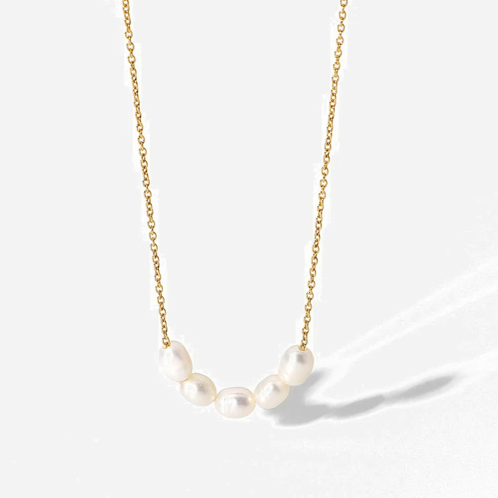 Stainless Steel Necklace With Freshwater Pearl Baroque Irregular 18K Gold Plated Elegant Jewelry For Women Clavicle Chain