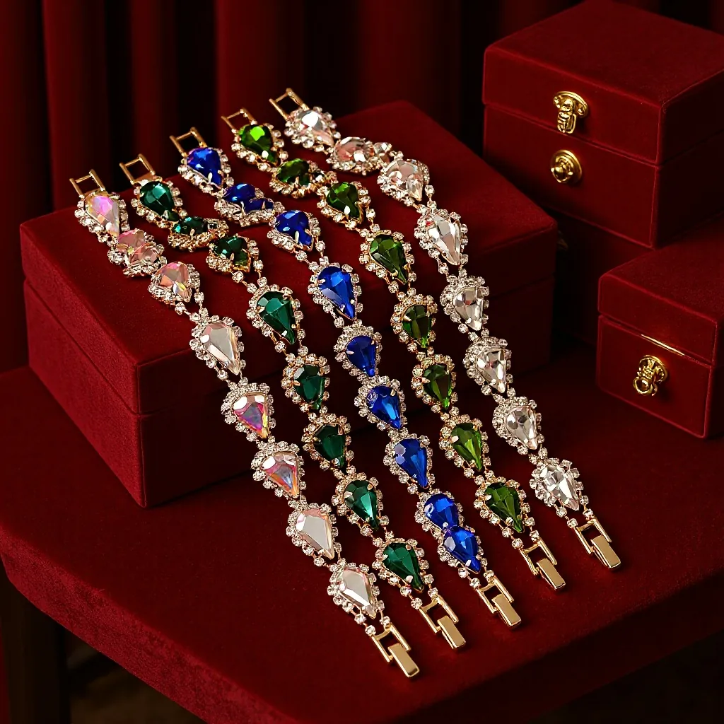 Bracelet Femme Élégant Brillant Forme Poire Goutte Cristal Artificiel Base Cuivre Strass Incrusté Fermoir Pliant Bijoux Mode