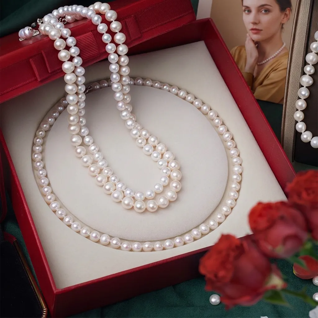 Natural Freshwater Pearl Necklace For Women Near Round White Pearl Jewelry With 925 Sterling Silver Clasp Box Certificate