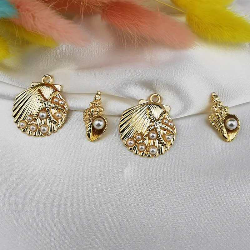 Ocean Theme Alloy Charms Golden Shell Starfish Conch With Faux Artificial Pearls DIY Jewelry Making Accessories