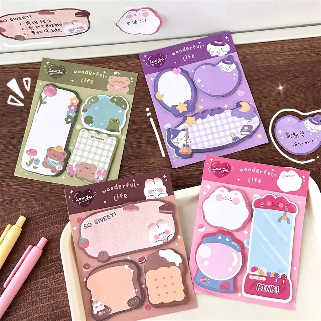 Cartoon Shaped Sticky Notes Set Kawaii Animals Heart Cloud Memo Pads For School Office Scrapbooking Paper Stationary