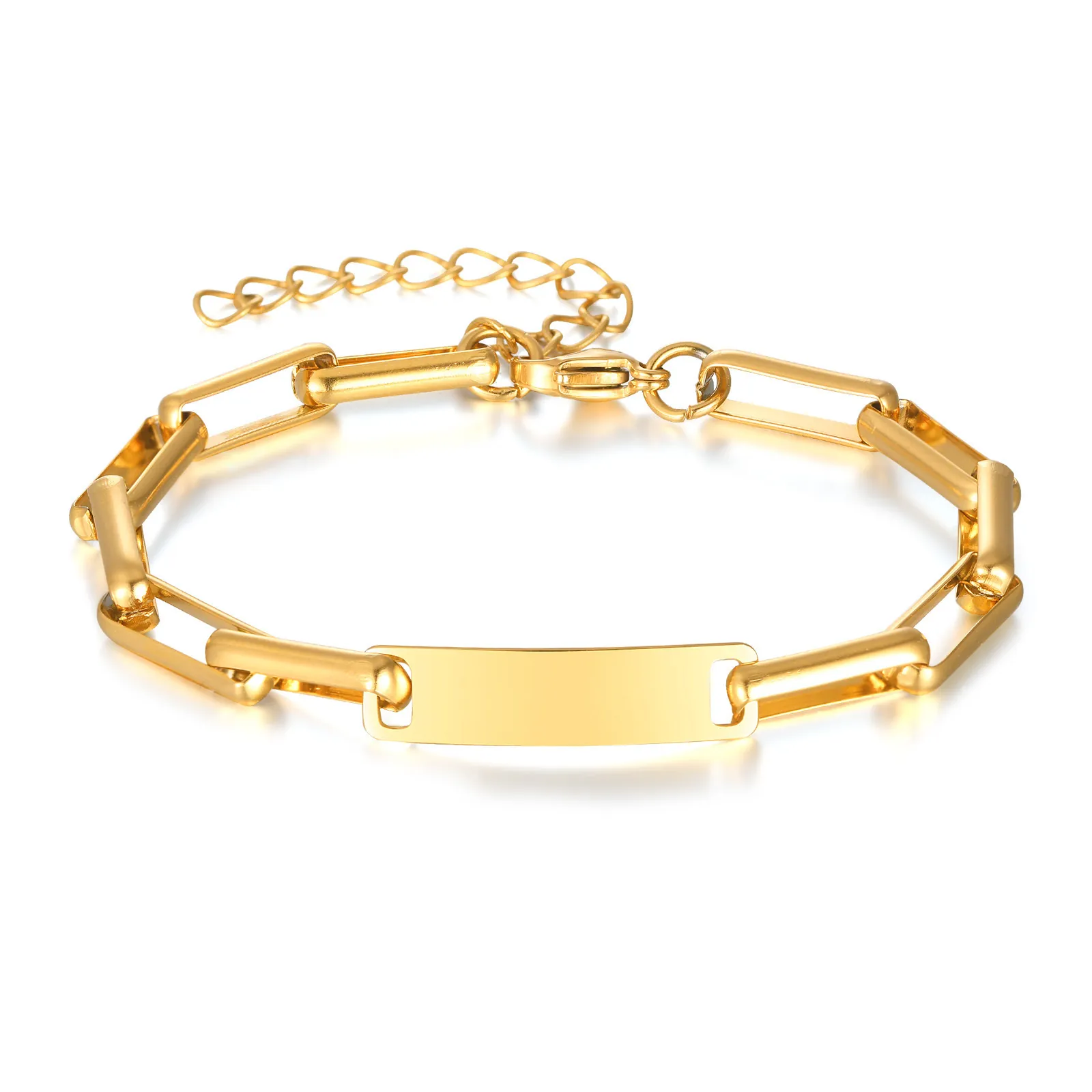Bracciale ID Lucido Acciaio Inossidabile Placcato Oro Barra Rettangolare Catena Regolabile Gioielli Minimalisti Geometrici