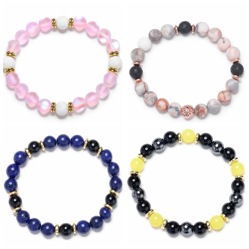 Bracelet En Perles De Pierre Naturelle Bohème Roche Volcanique Agate Zébrée Élastique Bijoux Pour Hommes Femmes