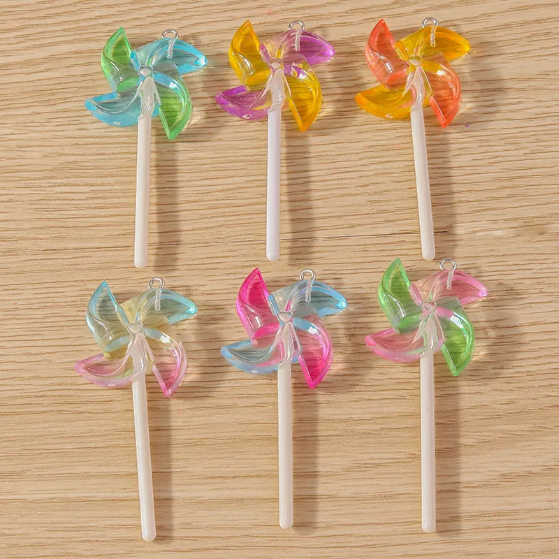 Windmill Lollipop Charms Resin Gradient Colorful Pendants For DIY Jewelry Making Crafts Findings