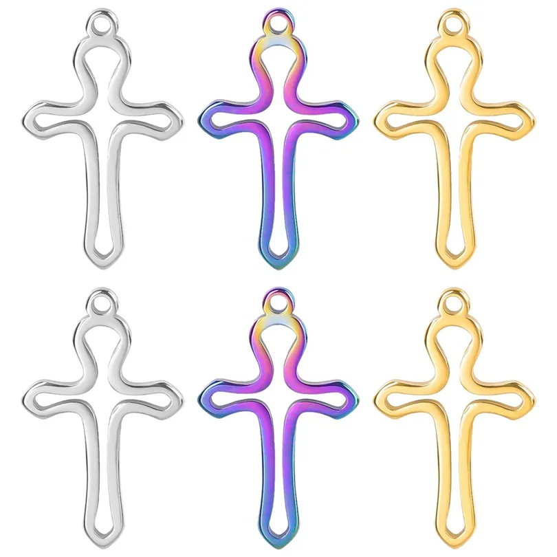 Minimalist Hollow Cross Pendant 304 Stainless Steel Vacuum Plated DIY Jewelry Charms Fashion Accessory For Women