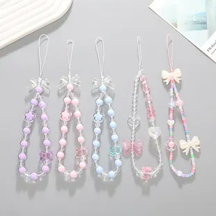 Cinturino Ciondolo Telefono con Perline Fatto a Mano per Donna Y2K Acrilico Fiore Fiocco Orso Cuore Portachiavi Decorazione Borsa Cordino Telefono