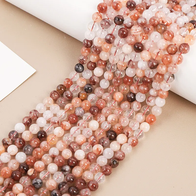 Natural Red Hematoid Quartz Round Loose Beads Polished Smooth Stone For DIY Jewelry Making Bracelet Necklace Crafting Accessory