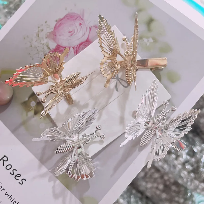 Butterfly Hair Clips Hollow Metal Beaded Moving Wings Spring Design Sweet Vintage Hanfu Style Headpiece For Women Girls