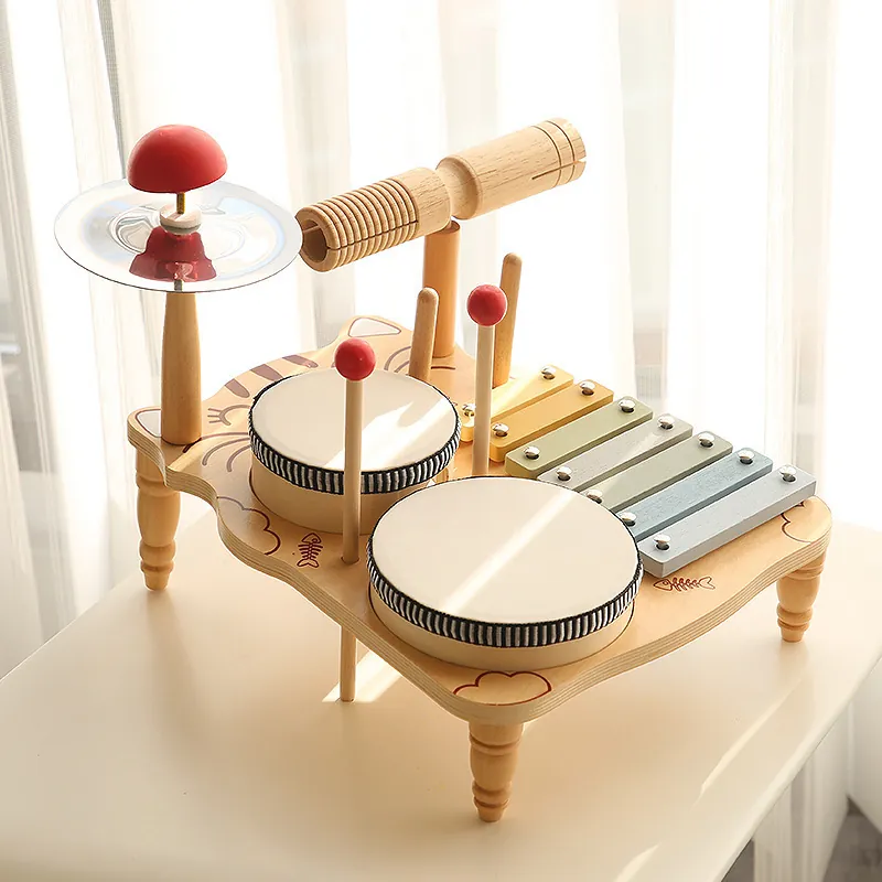 Giocattolo Strumento Musicale Multifunzionale Legno Metallo Xilofono Percussione Tamburo Per Bambini Illuminazione Musicale