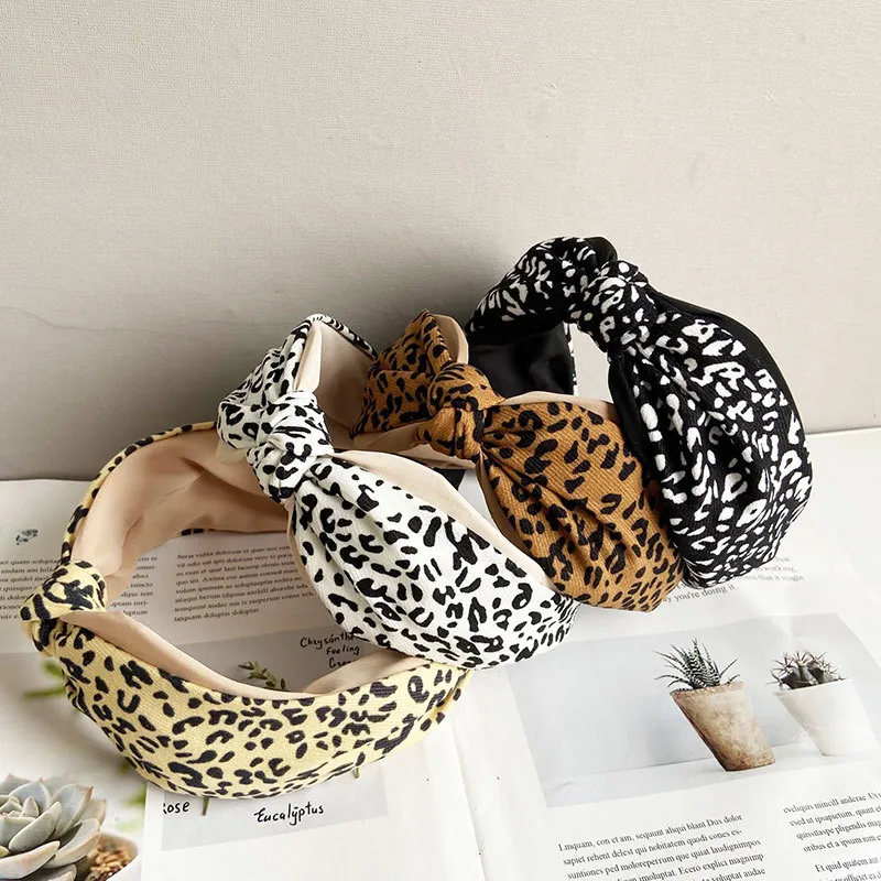 Leopard Print Headband Fabric Wide Twisted Knot Hairband Vintage Korean Style Hair Hoop Fashion Accessories For Women Girls